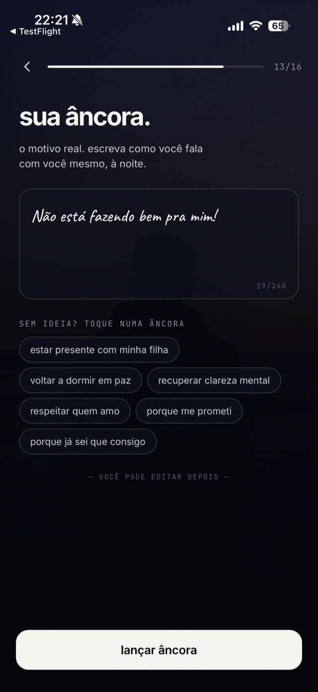 Tela da âncora, o porquê escrito pela pessoa no Maré